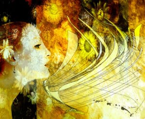 woman beauty flowers gold abstract