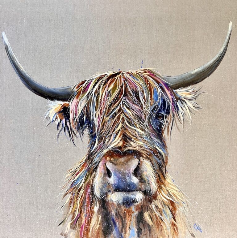 Highland cow in beautiful colours